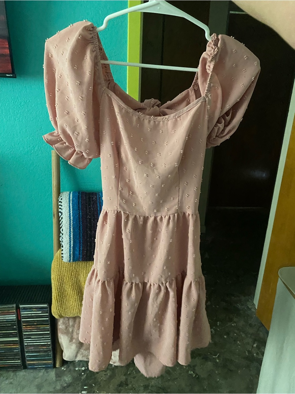 Blush Pink Puff Sleeve Tiered Dress